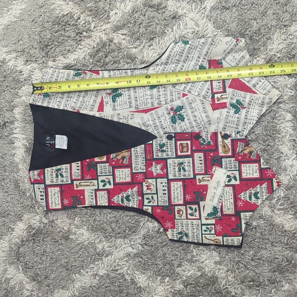 JLN USA L Christmas music vest button front tie on back glitter mistletoe - Picture 7 of 12